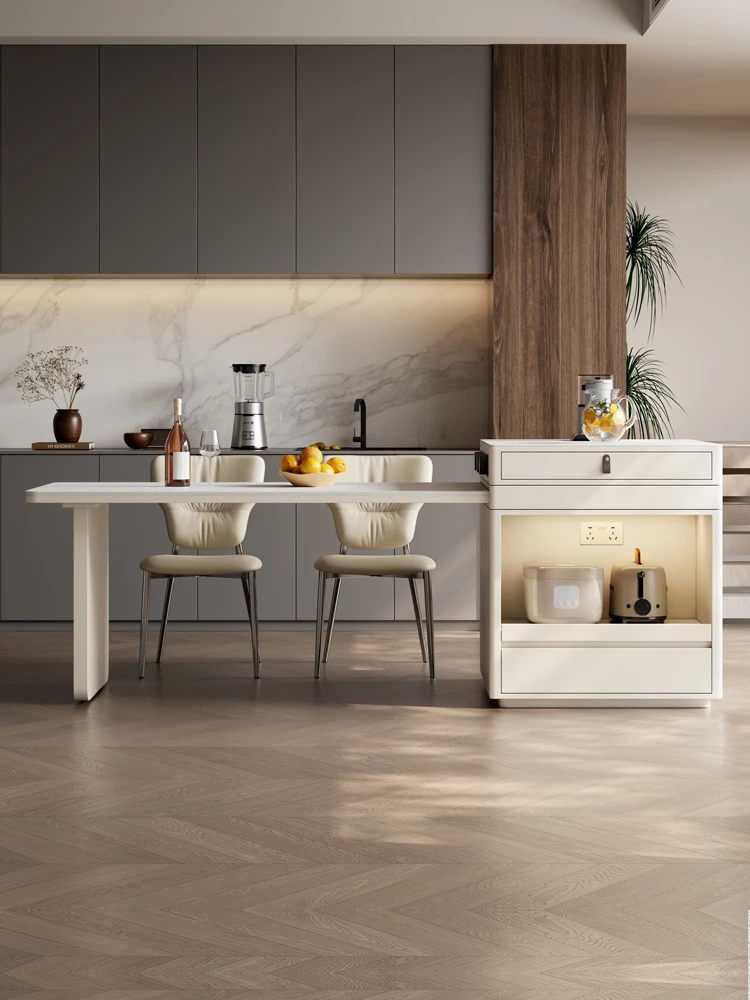 LH high-grade rock slab island dining table integrated household retractable cream wind guide table