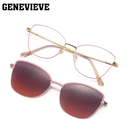 Imagen 2 del producto GENEVIEVE nueva moda ojo de gato diseño Simple hombres y mujeres Clip magnético gafas de sol polarizadas gafas ópticas para miopía 7015