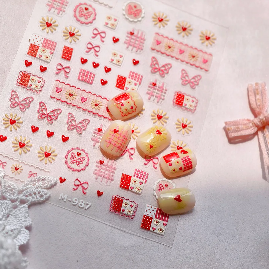 

1pcs New Crafts Bow Nail Art Stickers Red Bows Butterfly Flowers Self Adhesive Nails Sticker DIY Manicure Decoation Parts Decals