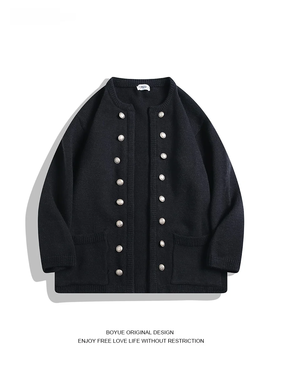 

Свободный вязаный кардиган с круглым вырезом и двойной застежкой на пуговицы для мужчин и женщин, повседневный, удобный, длинный, верхняя одежда