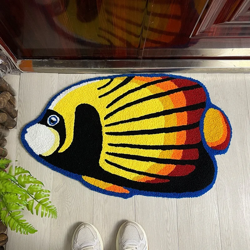 Cartoon Fish Rug Non Slip Decorative Embroidery Carpet For Living Room Aesthetic Cloakroom Bedroom Floor Mat Home Decor Gifts
