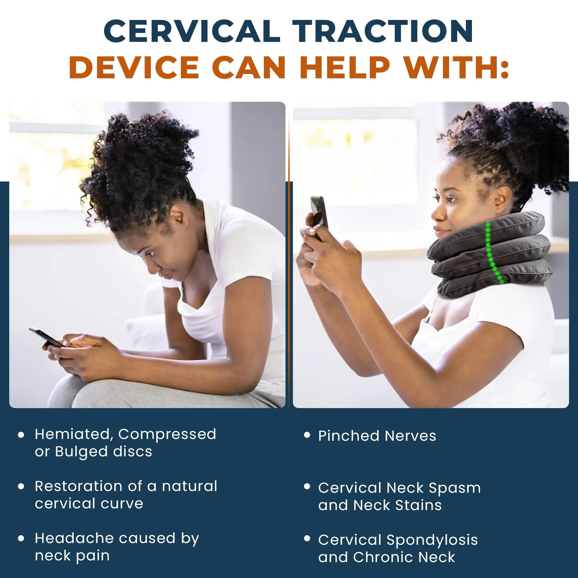 Neck Stretcher Cervical Traction Device Home Pain Treatment, Inflatable Spinal Decompression Collar Muscle Strain Injury Relief