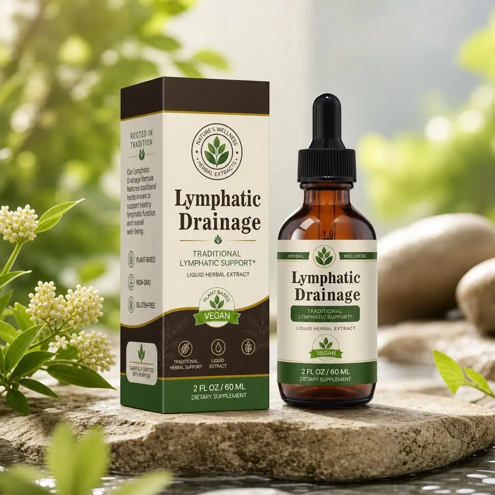 60ml Natural Herbal Lymph Support Ampoule Serum Liquid For Swelling Relief Toxin Elimination Lymphatic Drainage Daily Care Drops