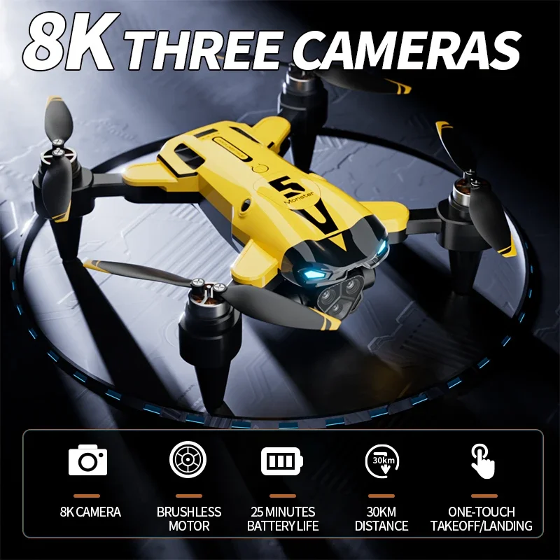 New QJ Drone 8K Professional Triple Camera Brushless Motor Optical Flow Positioning Foldable Quadcopter RC Dron Toys Gifts