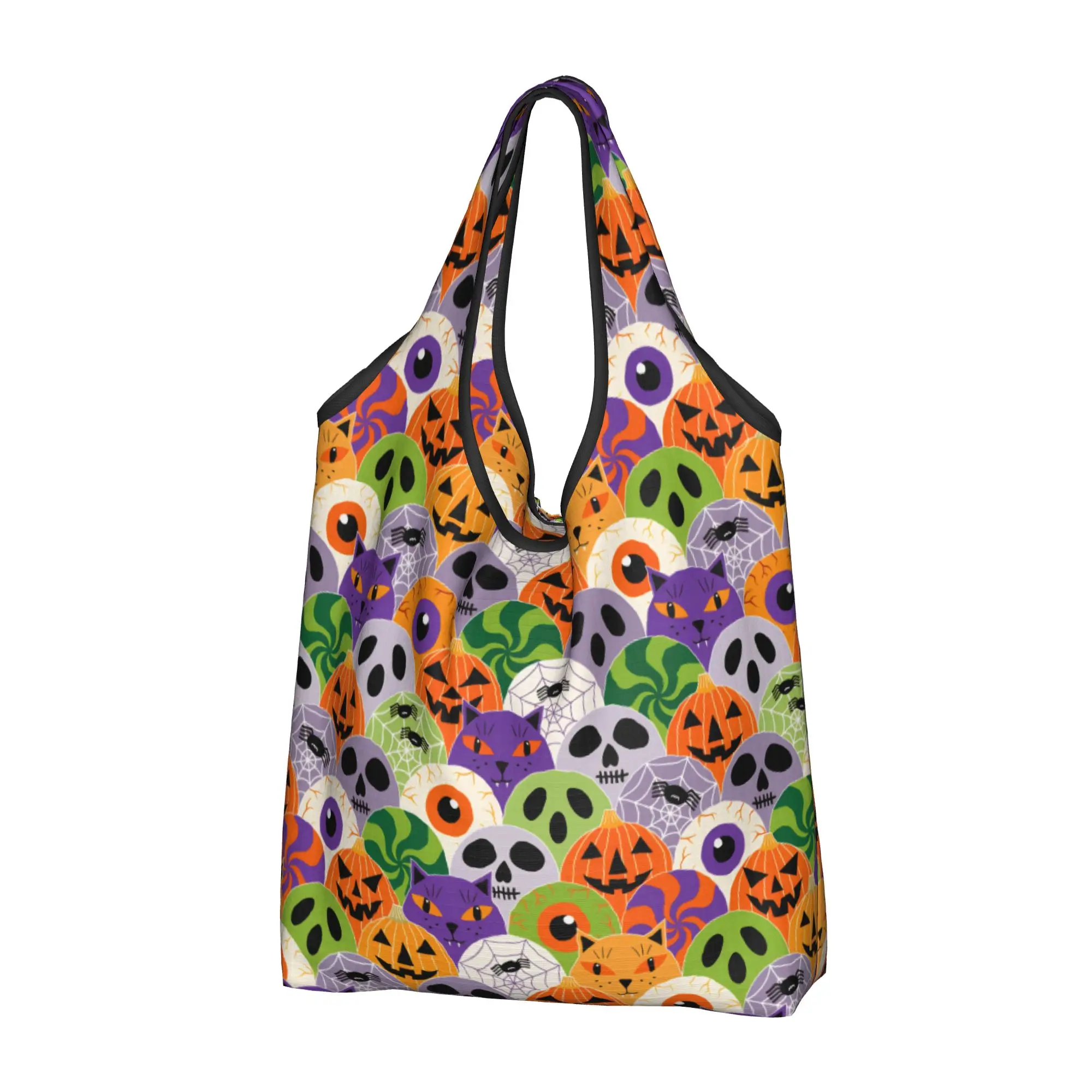 Kawaii Pumpkin Halloween in Bright Classic  Shopping Tote Bags Portable  Grocery Shopper Shoulder Bag