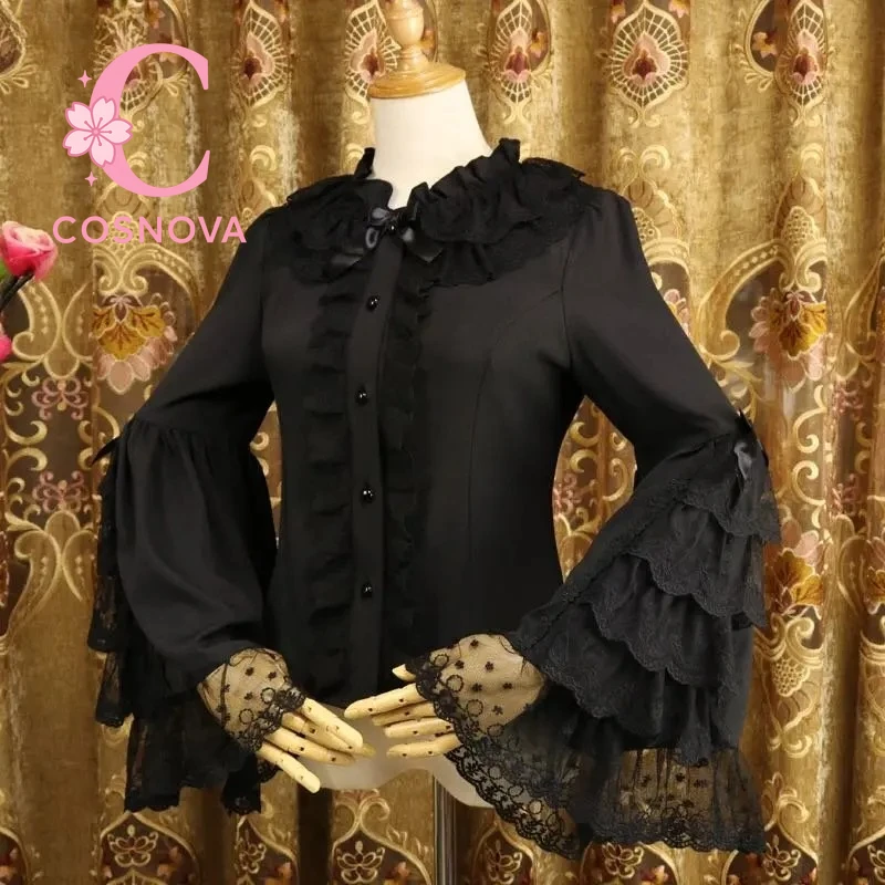 

Japanese Gothic Lolita Blouse Women Vintage Elegant Casual Blouses Y2k Female Kawaii Lace Ruffles Flare Sleeve Shirts Tops