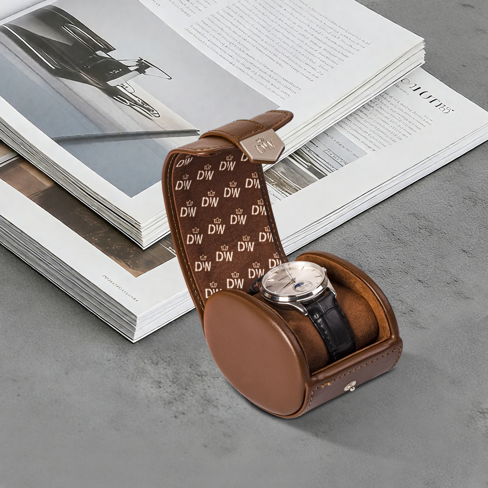 

Portable Men's Vegan Leather Watch Organizer Single Slot For Travel Case Display Storage Box For Men's Gift