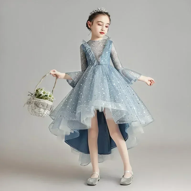 Vestido infantil, vestido de princesa, gasa esponjosa para niña, elegante vestido de novia de niña de las flores, presentador de niña, actuación de