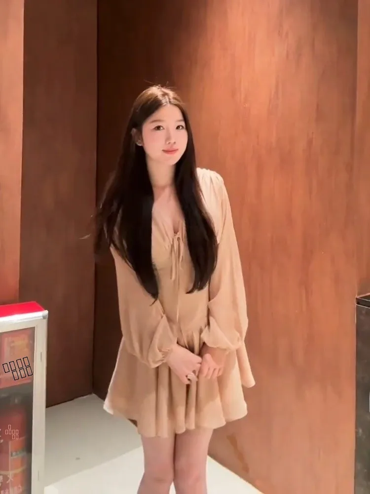 

XZY Gentle Plump V-ne Long Sve Dr Women's Summer Slimming A-line ort Skirt Casual High Waist Belted Maxi Dr