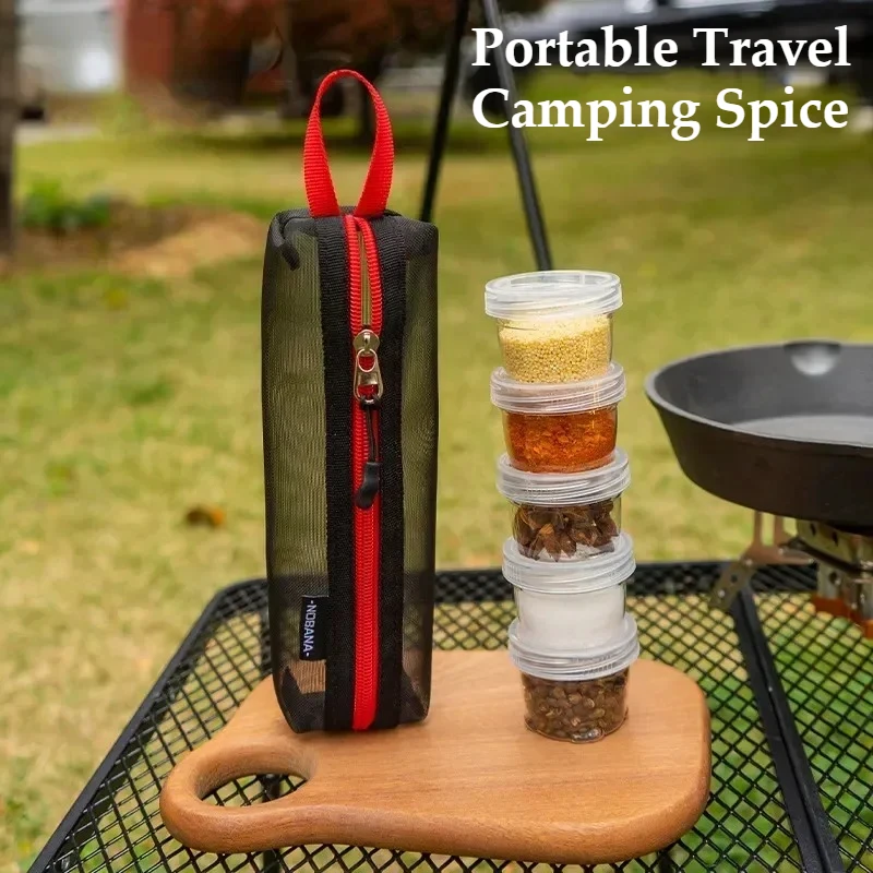 Portable Travel Camping Spice Kit Spice Container Bag with 5 Clear Seasoning Bottles Condiment Storage for Travel, Camp, Hiking