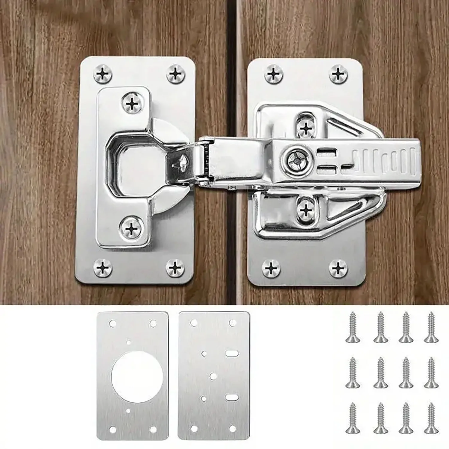 10/8/4/2-Piece Cabinet Hinge Repair Plate Kit for Home Kitchen Cabinets and Furniture, Stainless Steel Door Hinge Mounting Plate with Holes
