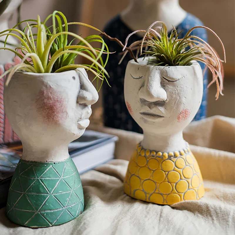 ‌Sculptural Face Planter for Succulents & Pothos | Artistic Vase, Cartoon Pot with Dry Flower Display, Home Office Decor