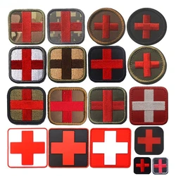 Outdoor Medical Insignia Round Logo Red Cross Square Tactical Patch 3D PVC Rescue Badge Small Cross Emblem First Aid Bag Sticker