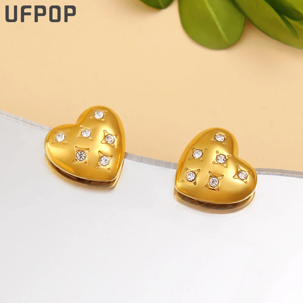 Cute 304L Stainless Steel Chic Heart Huggie Stud Earrings Charm Gold Color Tarnish Free Trendy Fashion Jewelry for Women