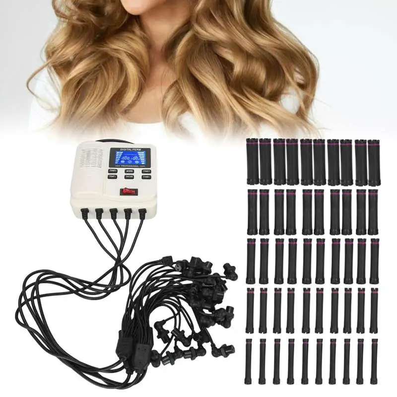 

Digital PTC Hair Perm Machine + 50pcs Hair Roller - Adjustable Temperature Hair Styling Tool + 20pcs Insulation Sponge Set