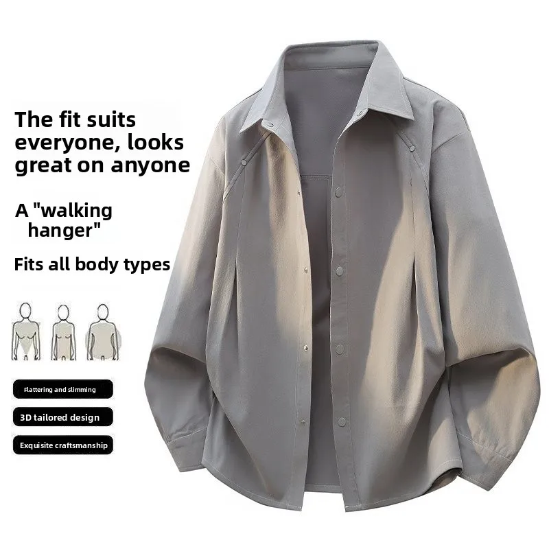 

L9XL New 2026 Large Size Long Sve Men's irt Hong Kong Sle Collar Trendy Pure Color Casual Fit Artificial Cotton Geomet...