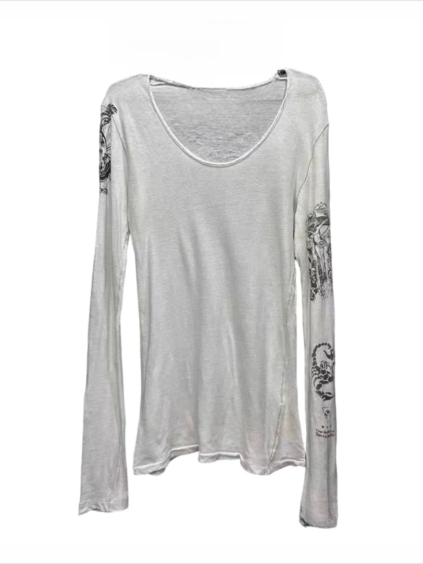 LGB Visual Skull Casual Print White Long Sleeve T-Shirt
