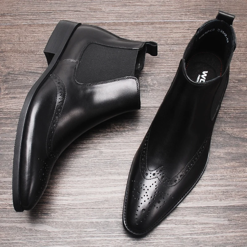 

Classic Ankle Boots Men Casual Genuine Leather Black Brown Slip On Pointy Dress Boots Men Italian Formal Chelsea Boots Men Shoe