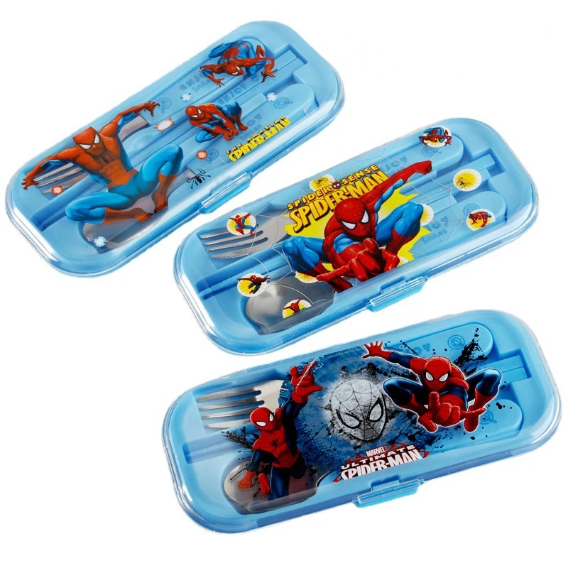 Disney Mickey Princess Spiderman Tableware Set Frozen Cartoon Stainless Steels Kids Spoon Fork chopsticks Set Travel Cutlery Set