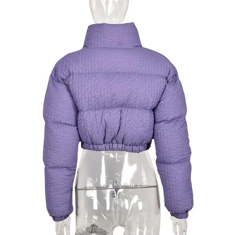 2021 Autumn and Winter New Women's Fashion Solid Color Padded Jacket Long-sleeved Warm Stand-up Collar Zipper Short Down Jacket