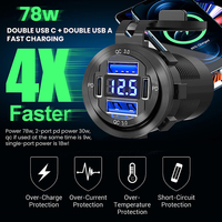 Quick Charger Aluminum QC3.0 Dual USB Car Charger with Switch Button LED Voltage Display for 12V/24V Cars Boats Motorcycle