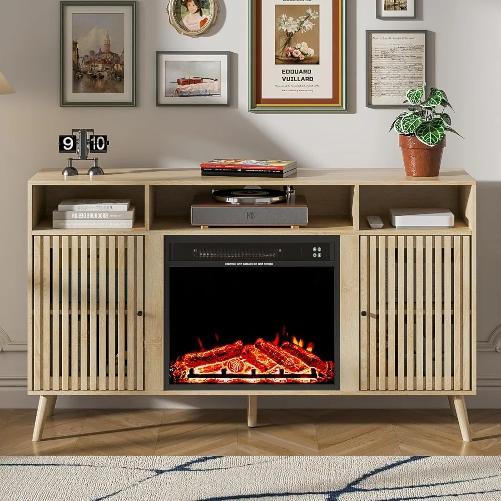 حامل تلفزيون مدفأة للتلفزيون حتى 65 بوصة مع 23 مدفأة كهربائية، حامل تلفزيون مخدد، طاولة وحدة تحكم الوسائط الحديثة مع Adj #3