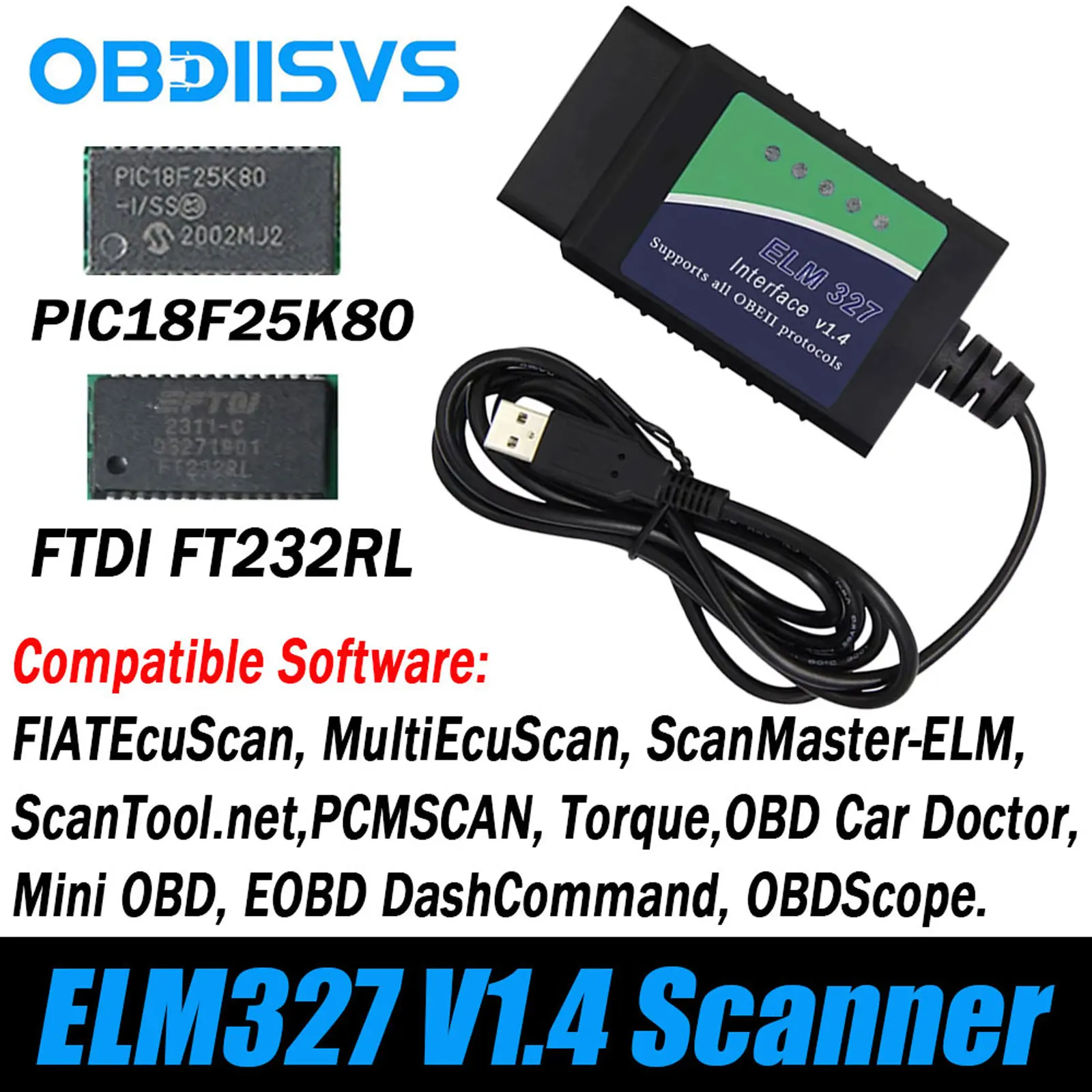 ELM327 V1.5 OBD2 Scanner für FIATEcuScan/MultiEcuScan/ScanMaster/ScanTool PIC18F25K80 FT232RL Codeleser ELM327 Diagnosewerkzeug – Detail 10