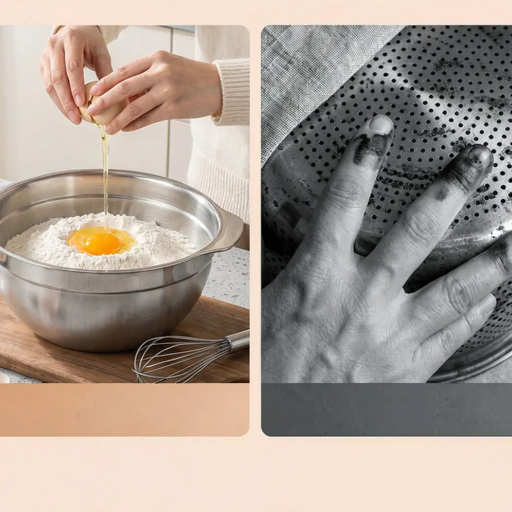 304 Stainless Steel Draining Basket Kitchen Vegetable Fruit Washing Bowl Colander Basin Double Handle Food Strainer