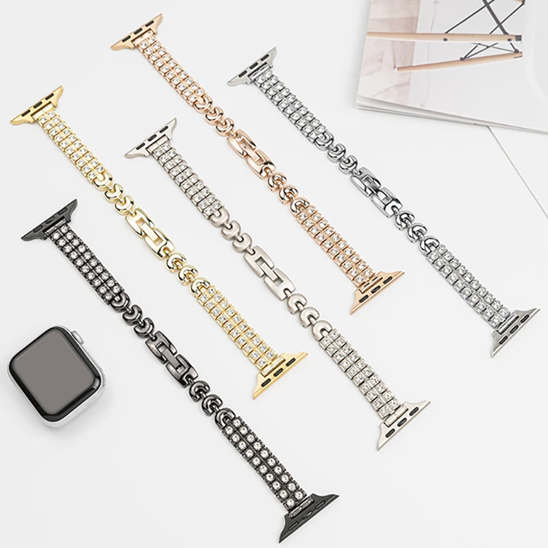 Bling Bracelet For Apple Watch Band 9 8 7 41mm 45mm 40mm 44mm Diamond Shining Metal Strap For IWatch 2 SE 6 5 4 38mm 42mm 49mm