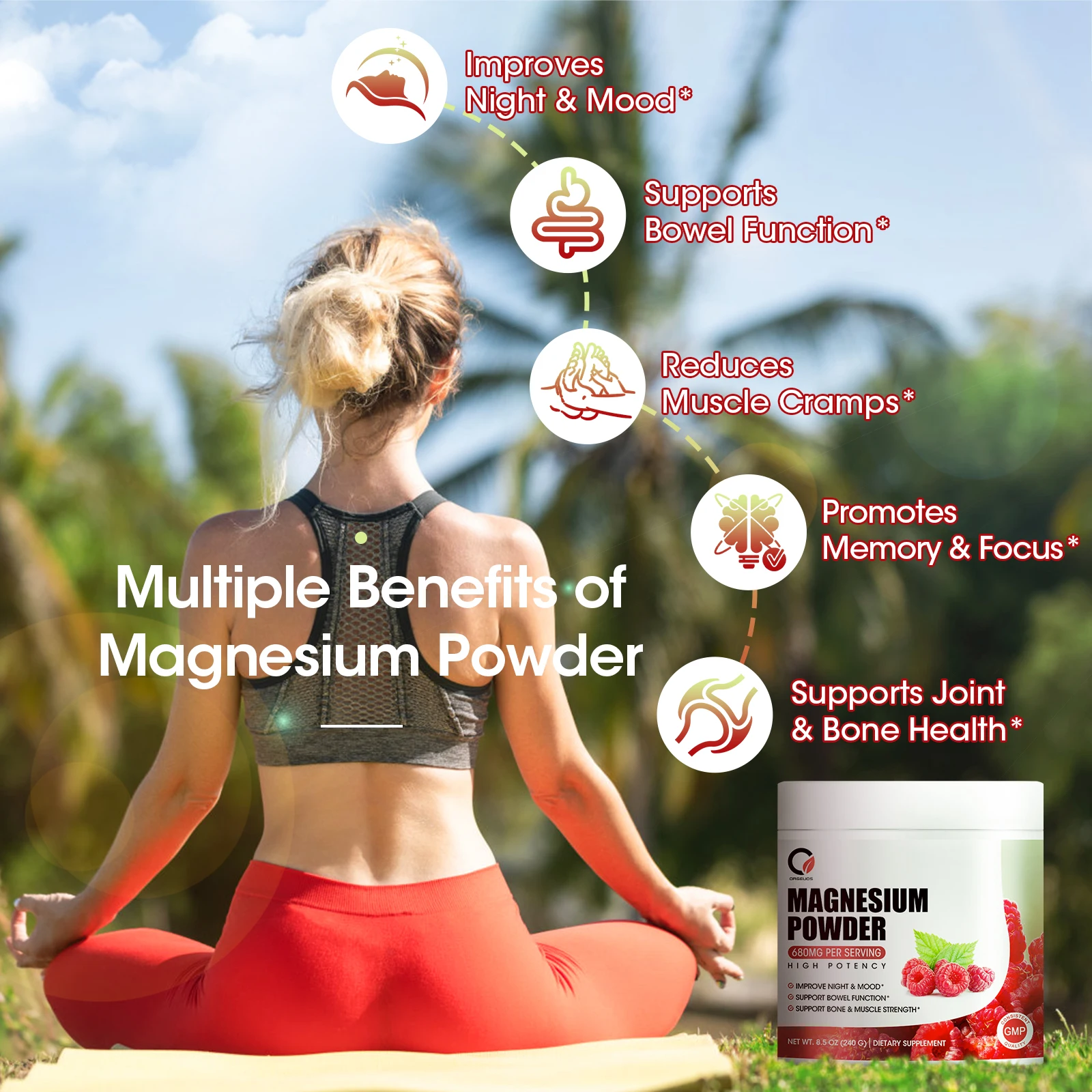 Magnesium Supplement for Daytime (Non-Drowsy) Leg Cramp & Muscle Relief Support -Natural Supplement for Muscle and Nerve Health