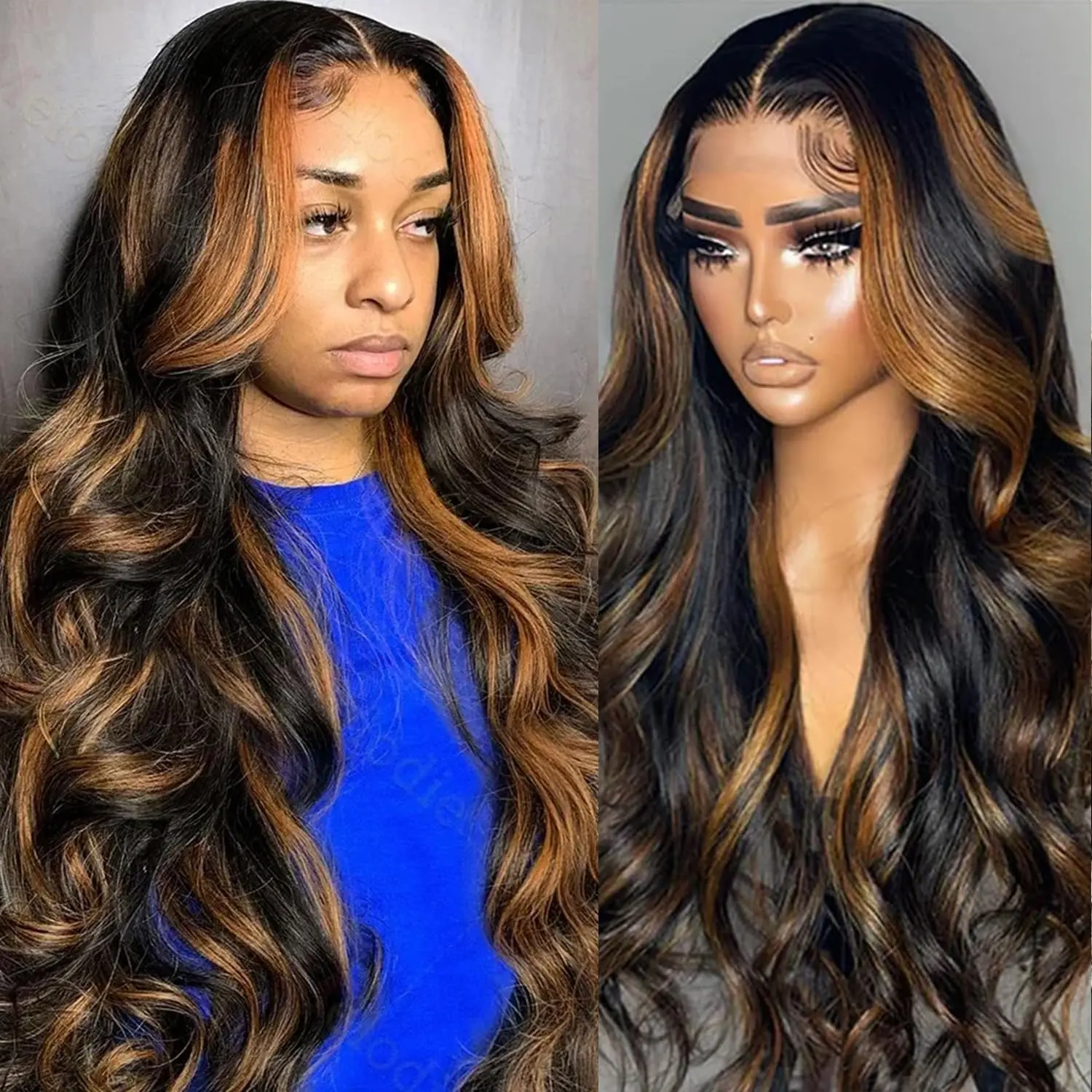 

13x4 Ombre Lace Front Wig Human Hair 1B/30 Body Wave Lace Frontal Wig Human Hair Pre Plucked Highlight HD Lace Front Colored Wig