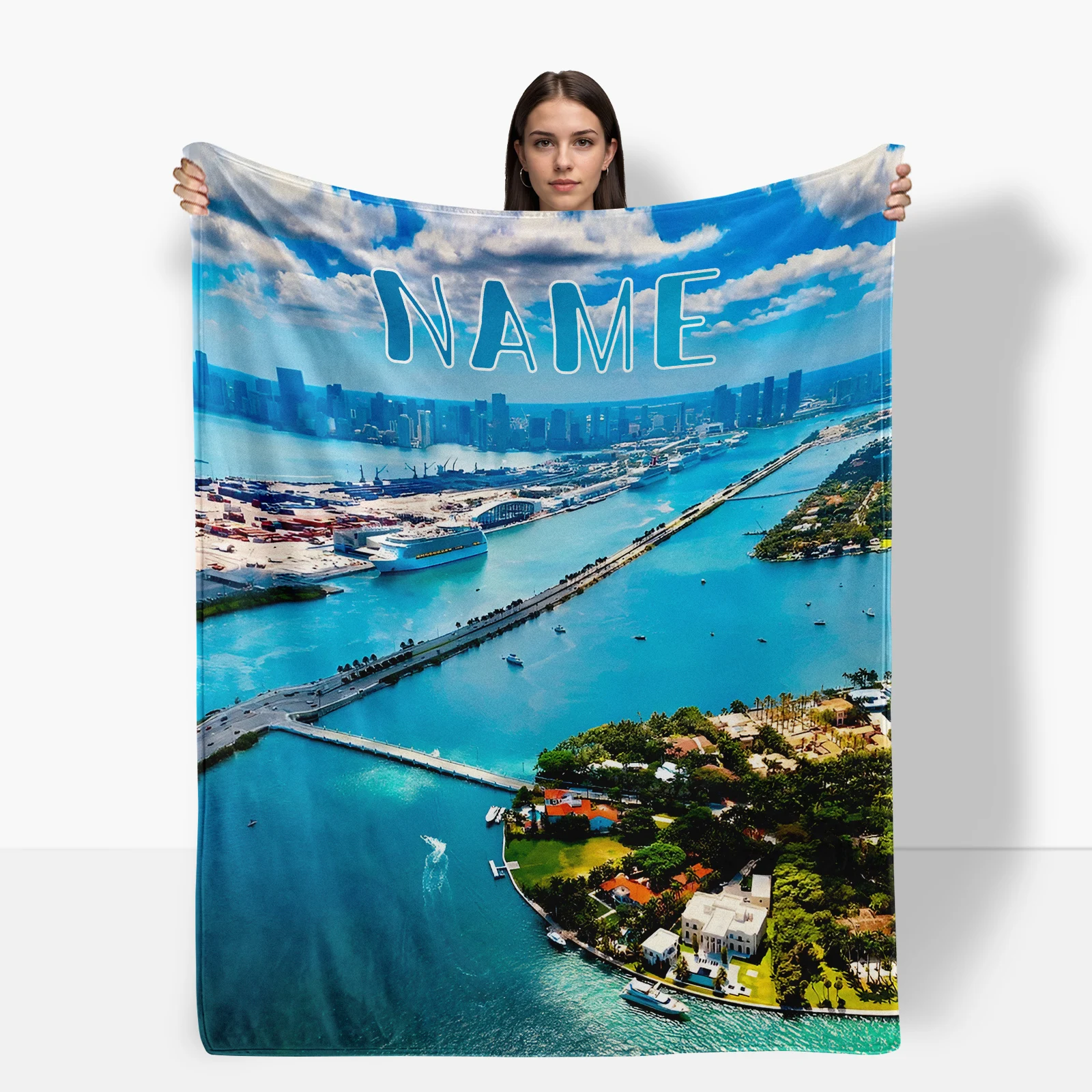 

Customize Your Miami Landscape Flannel Blanket With A Special Name For Loved Ones