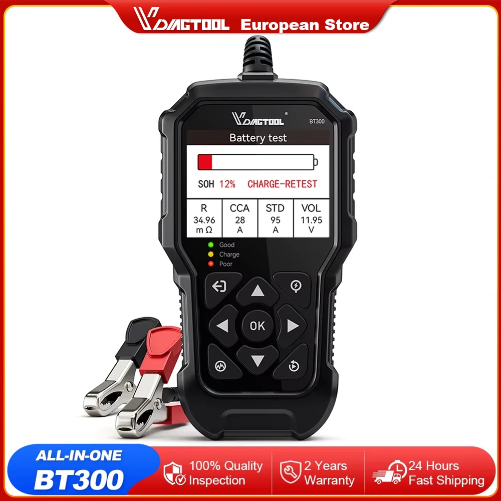 VDIAGTOOL BT300 5-3000 CCA Car Battery Tester 6V 12V Automotive Charging Cranking Scanner Tools for Motorcycle Car Truck SUV