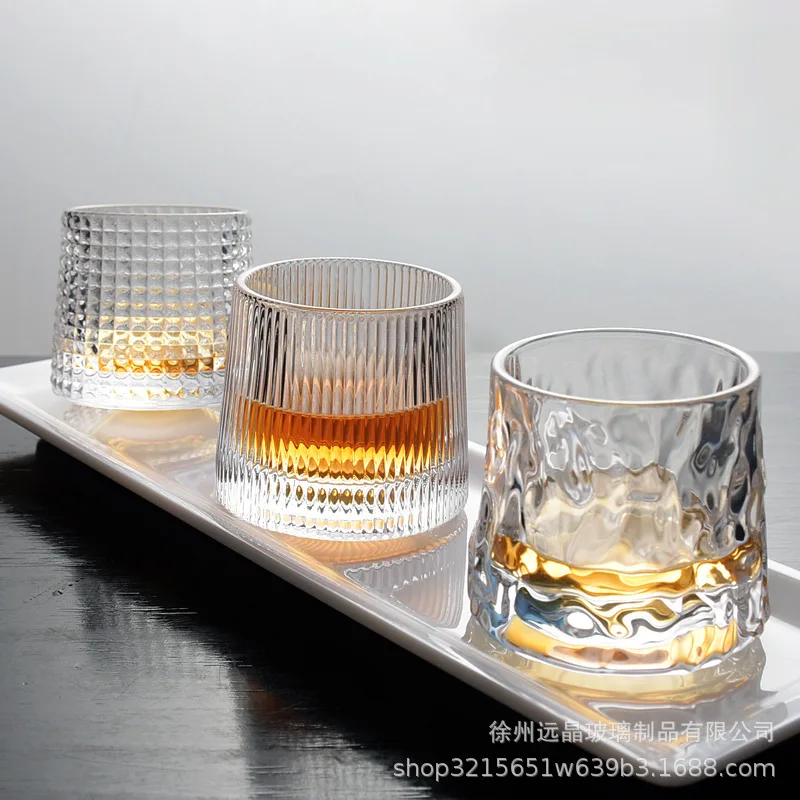 Creative Rotational Whiskey Glass Swirling Cup Household Gyro Vintage Latte Hammered Pattern Cup Decompression Glass