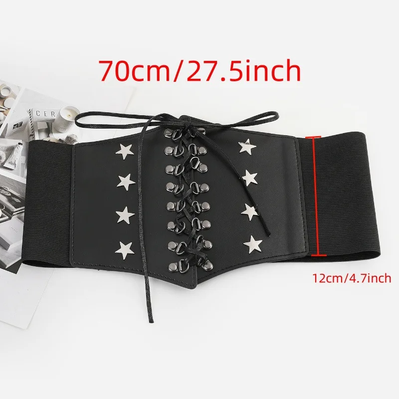 Women Punk Five-pointed Star Rivet Wide Elastic Waistband Gothic Corset Decor Belt Casual Streetwear Outfit Waist Accessory For Club Daily Wear view 3