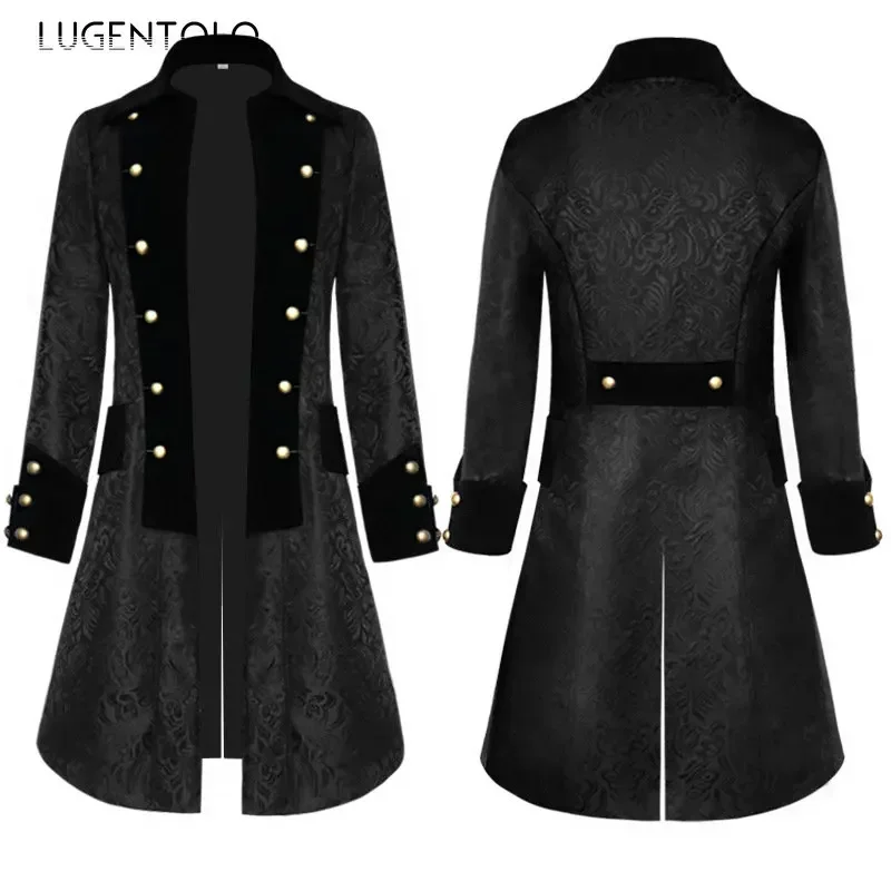 Men Medieval Retro Steampunk Coat Party Victorian Renaissance Stage Costumes Tuxedo Long Vintage Solid Jacquard Tailcoat Jacket