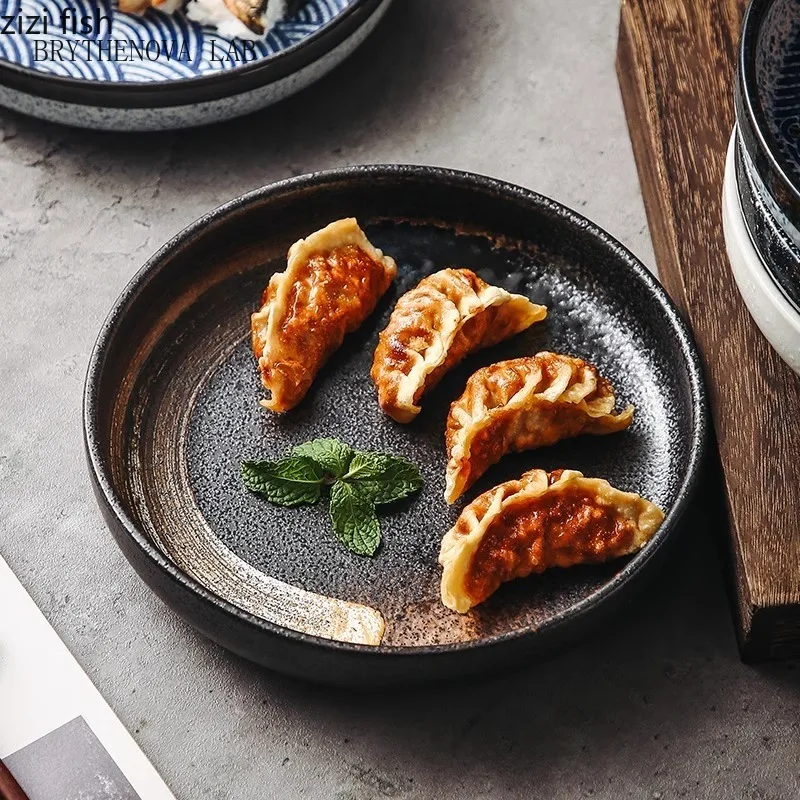 Kiln Changes Ceramic Plate Salad Plate Dessert Snack Plate Dish Pasta Soup Plates Serving Plates Molecular Cuisine Tableware