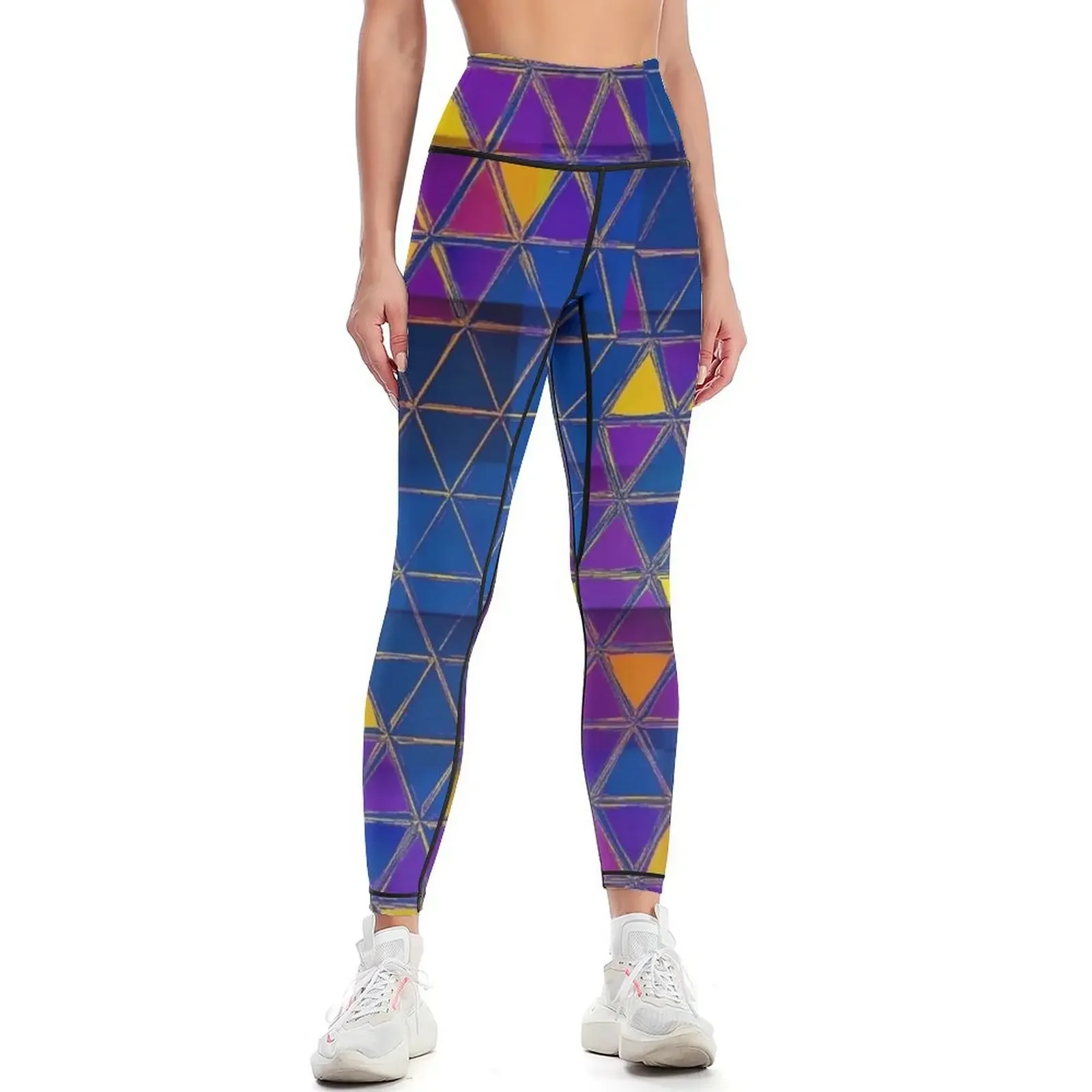 

Crazy Mosaic Triangles in Blue and Yellow Leggings sportswear for gym active wear sporty woman push up Womens Leggings