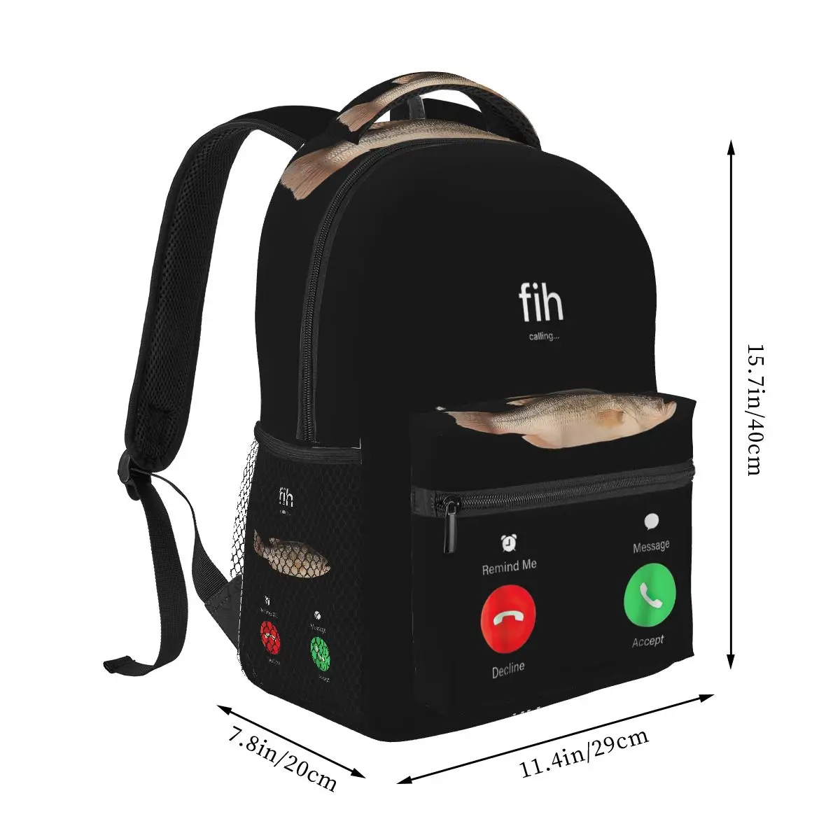 Fih Calling Remind Me Message Decline Accept Phone Call Fish Fishman Backpack Student Boys Girls BookBag School Bag Shoulder Bag