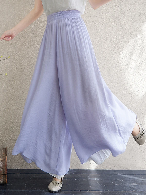 Pantalones de pierna ancha de lino y algodón para mujer, pantalones informales Retro holgados, pantalones de falda larga con cintura elástica fina