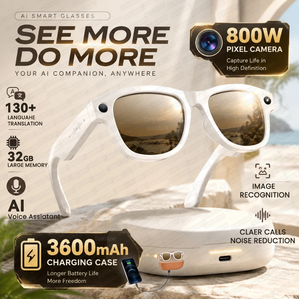 2026 New AI Smart Glasses 4K/8MP Camera 3600mAh Batetery 130+Language Translation Call Music Photochromic Lens Women Sunglasses