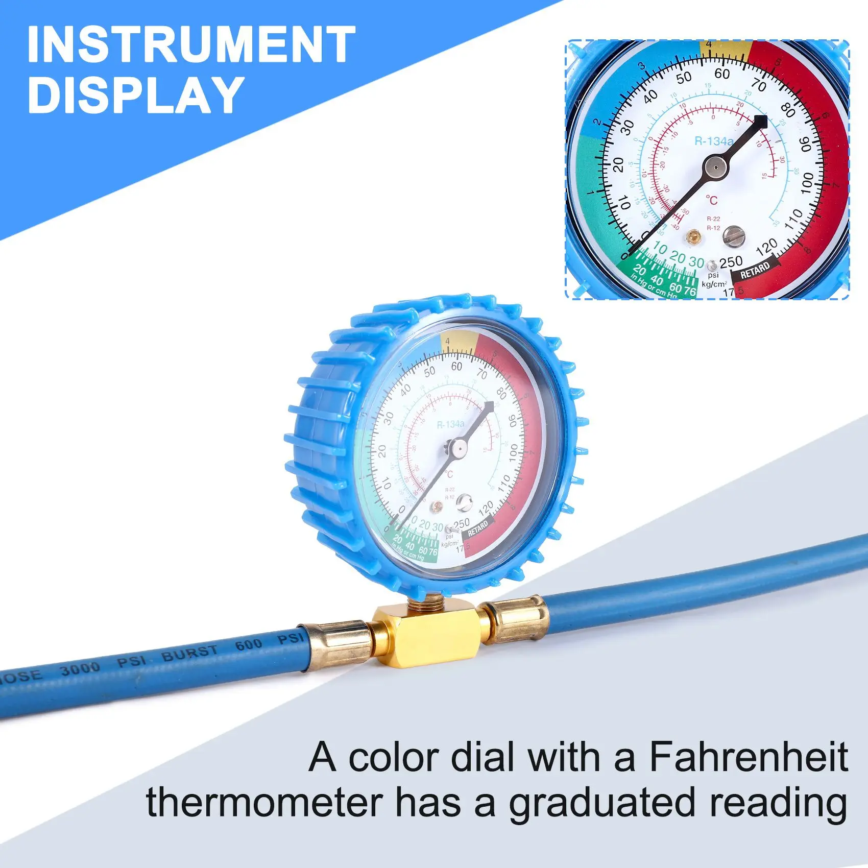 Hot-R134A Refrigerator Freon Recharge Hose Kit, R134A AC Refrigerant Charging Hose Gauge, Piercing Valve Hose Refrigerant