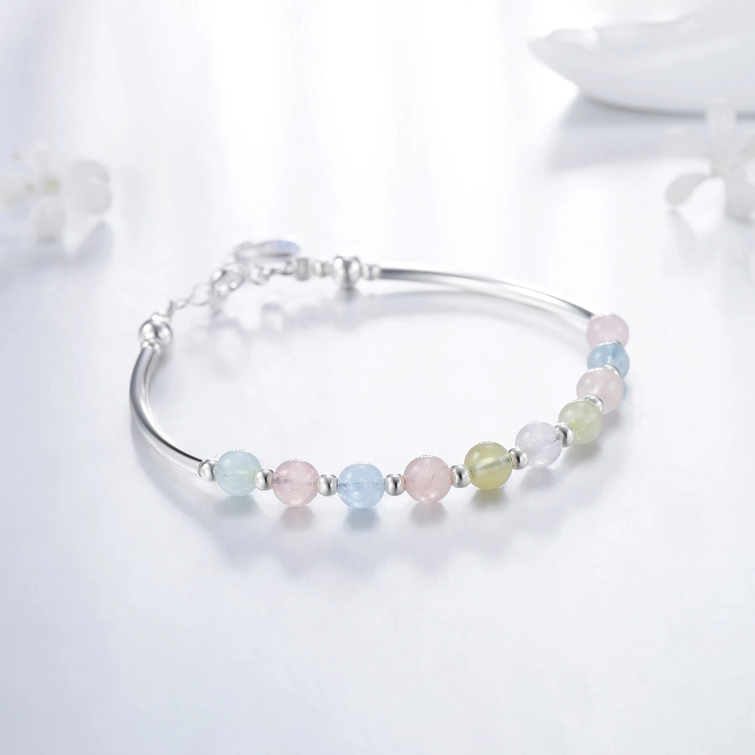 Modian 925 Sterling Silver Colorful Beads Crystal Charms Bracelet Fashion New Luxury Bangle Chain For Women Party Jewelry