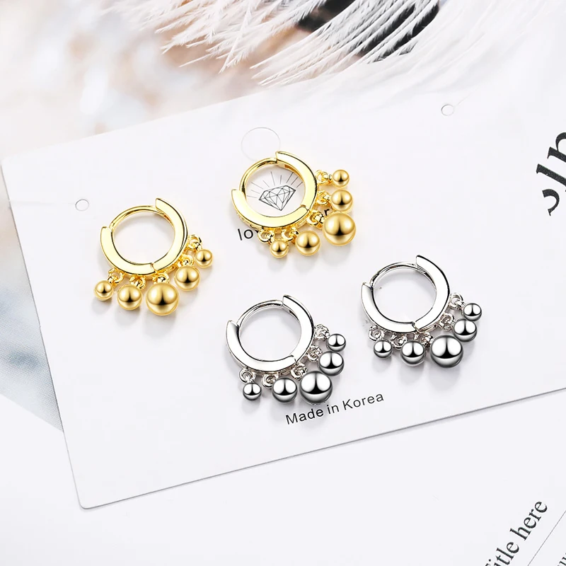 New Fashion Elegant Five Round Bead Pendant Hoop Earrings Women 925 Sterling Silver Jewelry Bohemian Golden Circle Drop Eardrop