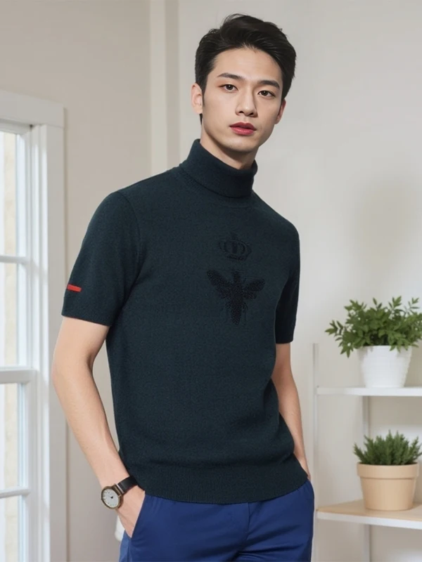 

Мужской вязаный свитер из чистой шерсти с вышивкой пчелы, модный городской стиль, зимний, утепленный