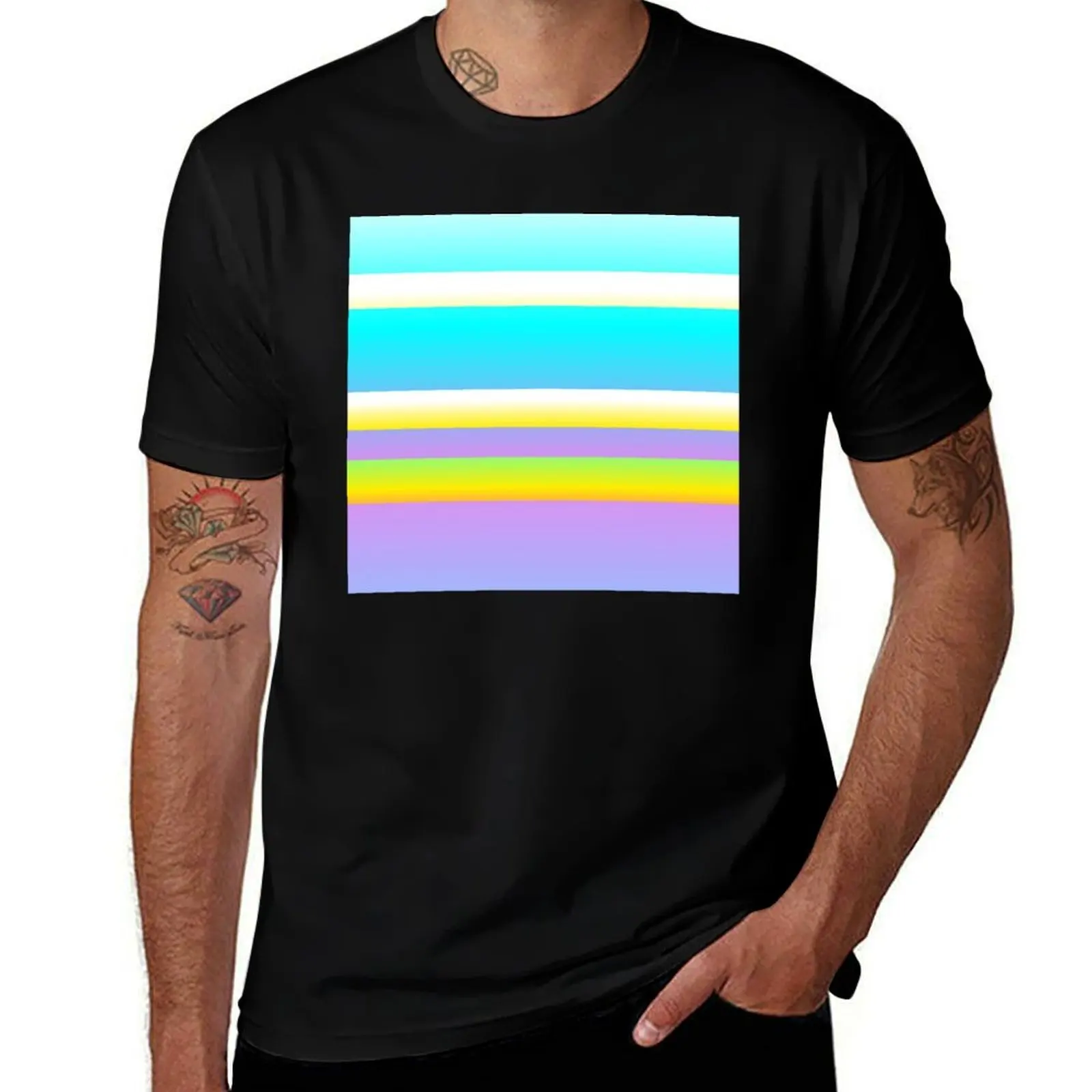 Lilac turquoise yellow line pattern Lilac turquoise yellow color combination T-Shirt Abstract Pattern Print Top