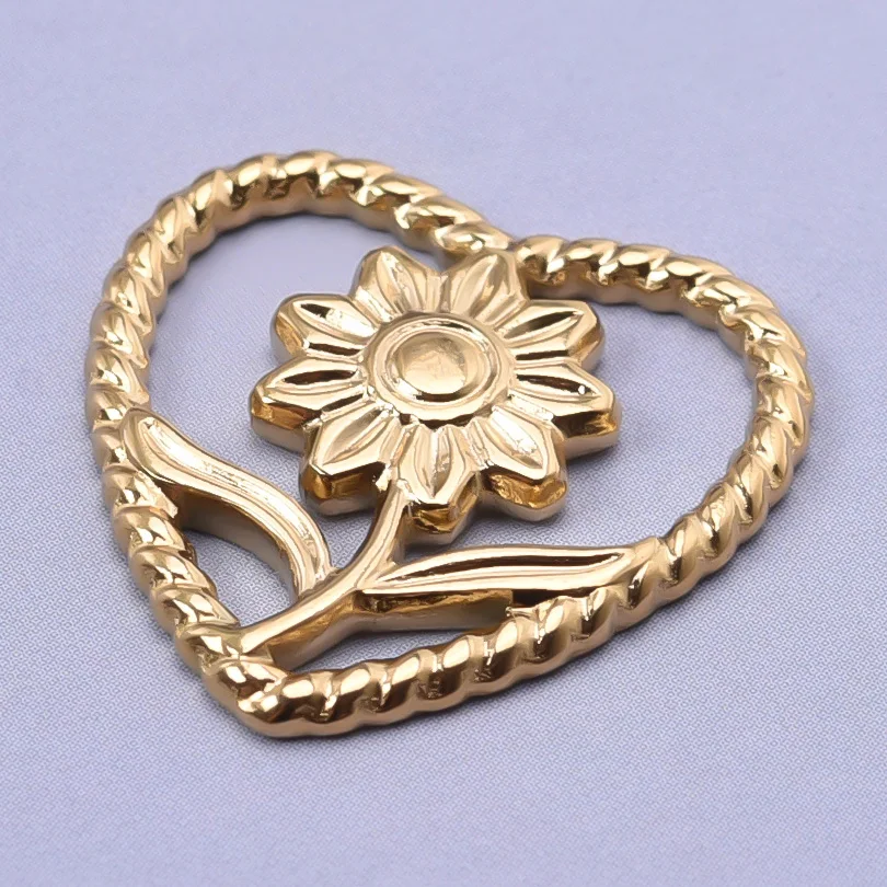 6pcs/Lot Different Heart Pendants For Jewelry Making Supplies 18k Real Gold Plated Stainless Steel Charms Bulk Sun Flower Charm