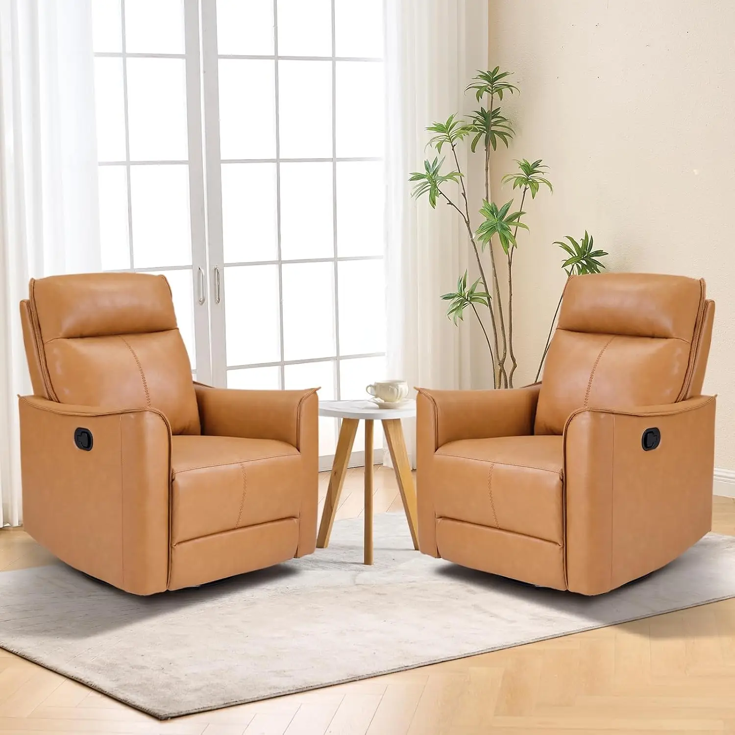 Swivel Rocker Recliner Set of 2 with Soft Backrest, Manual Reclining Sofa for Living Room Bedroom, Camel, Customized