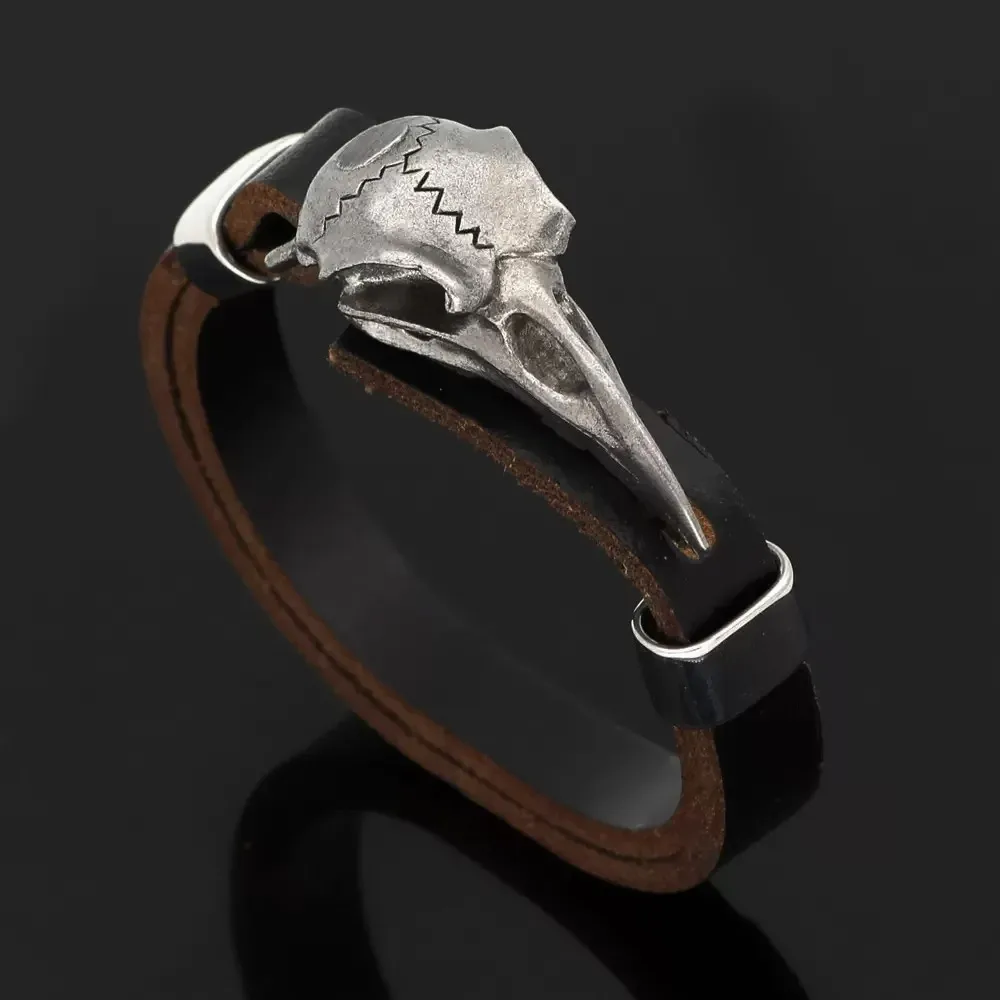 Vintage Odin Crow Skull Stainless Steel Bracelet Adjustable Leather Design For Men Women Nordic Viking Street Fashion Jewelry