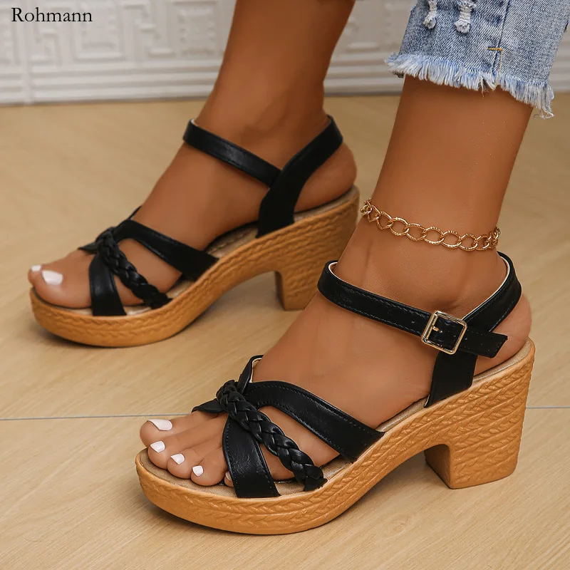 

Ankle Strap High Heels Sandals For Women 2024 Summer Platform Gladiator Sandalias Weaving Cross sandals